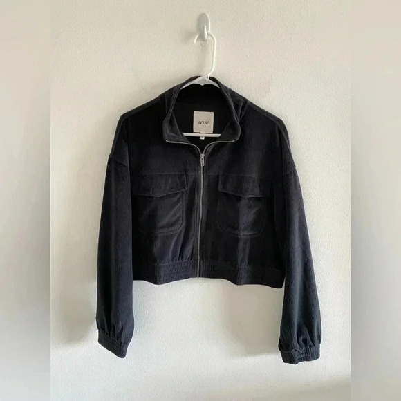 Aerie | Groove On Velour Full Zip Sweatshirt True Black Sz Large - Picture 1 of 8